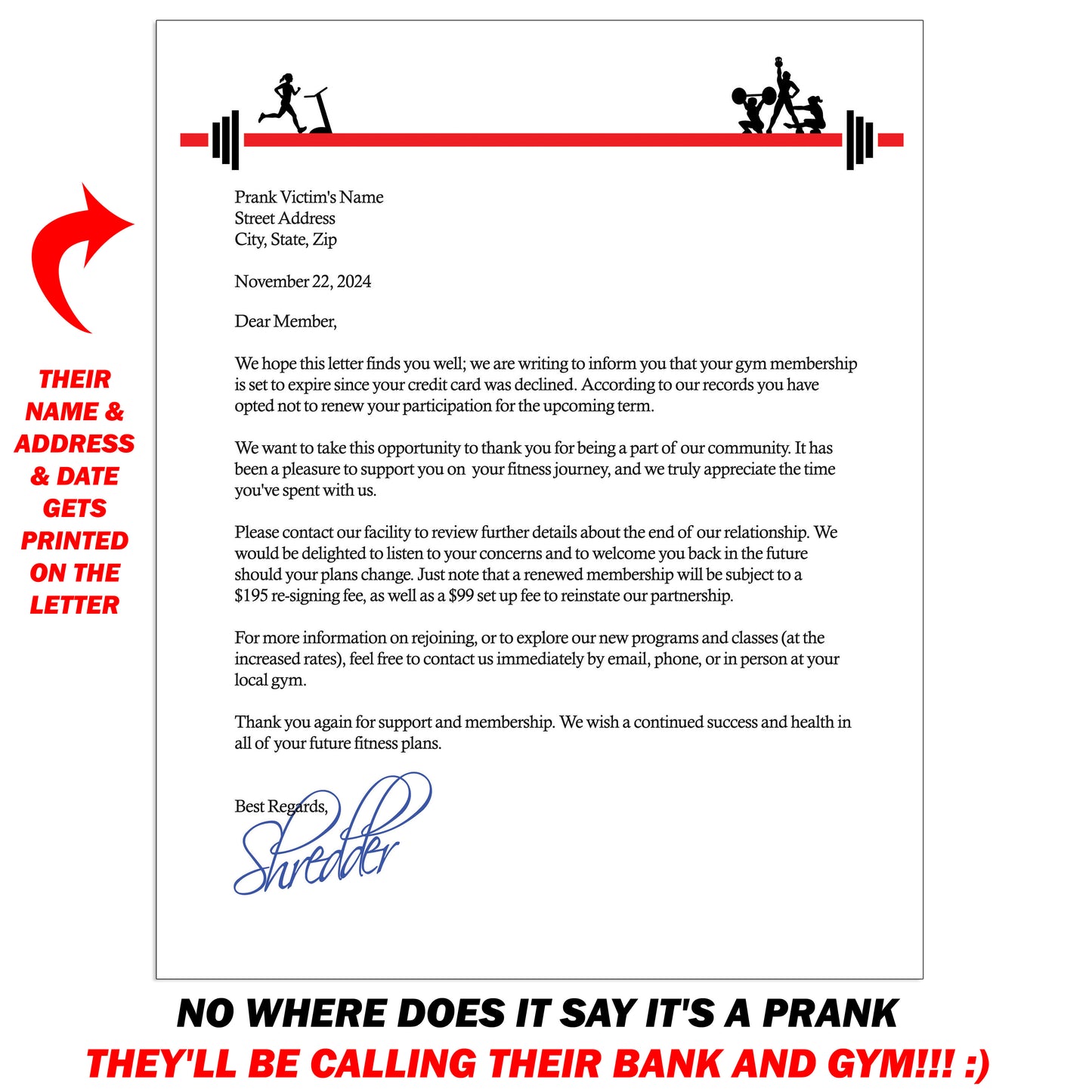 Gym Membership Cancellation Anonymous Mail Prank Letter