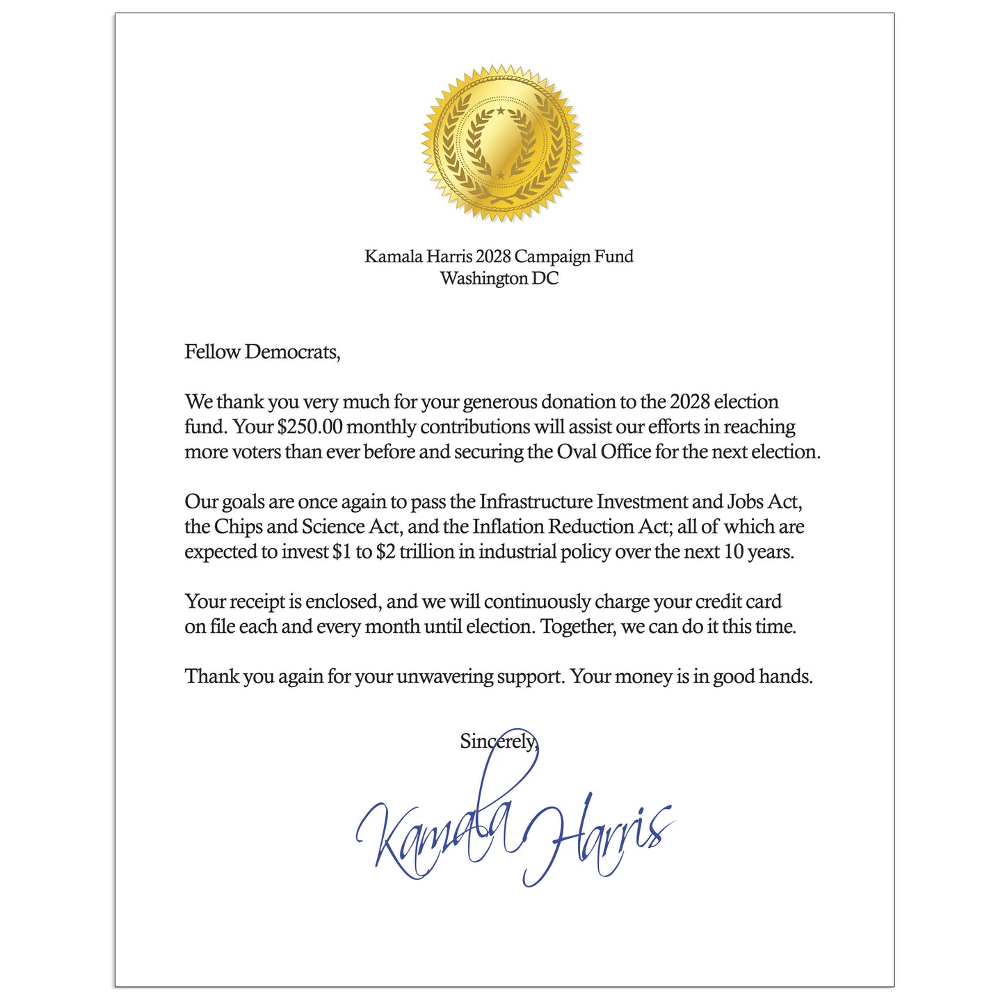 Kamala Harris 2028 Election Prank Mail Joke