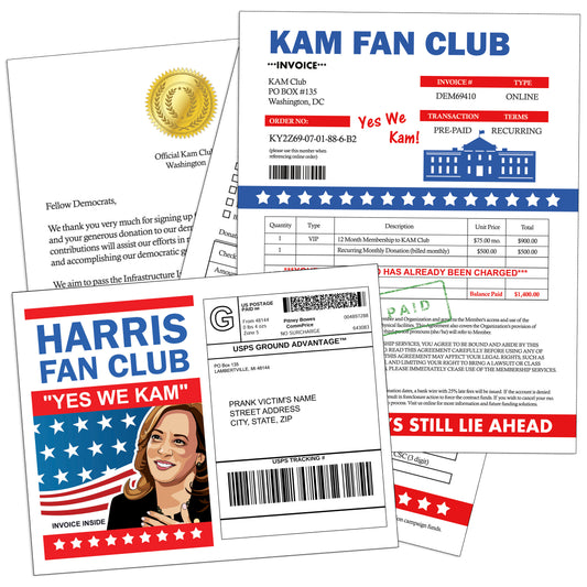 Harris Kam Fan Club Membership Donation Prank Mail