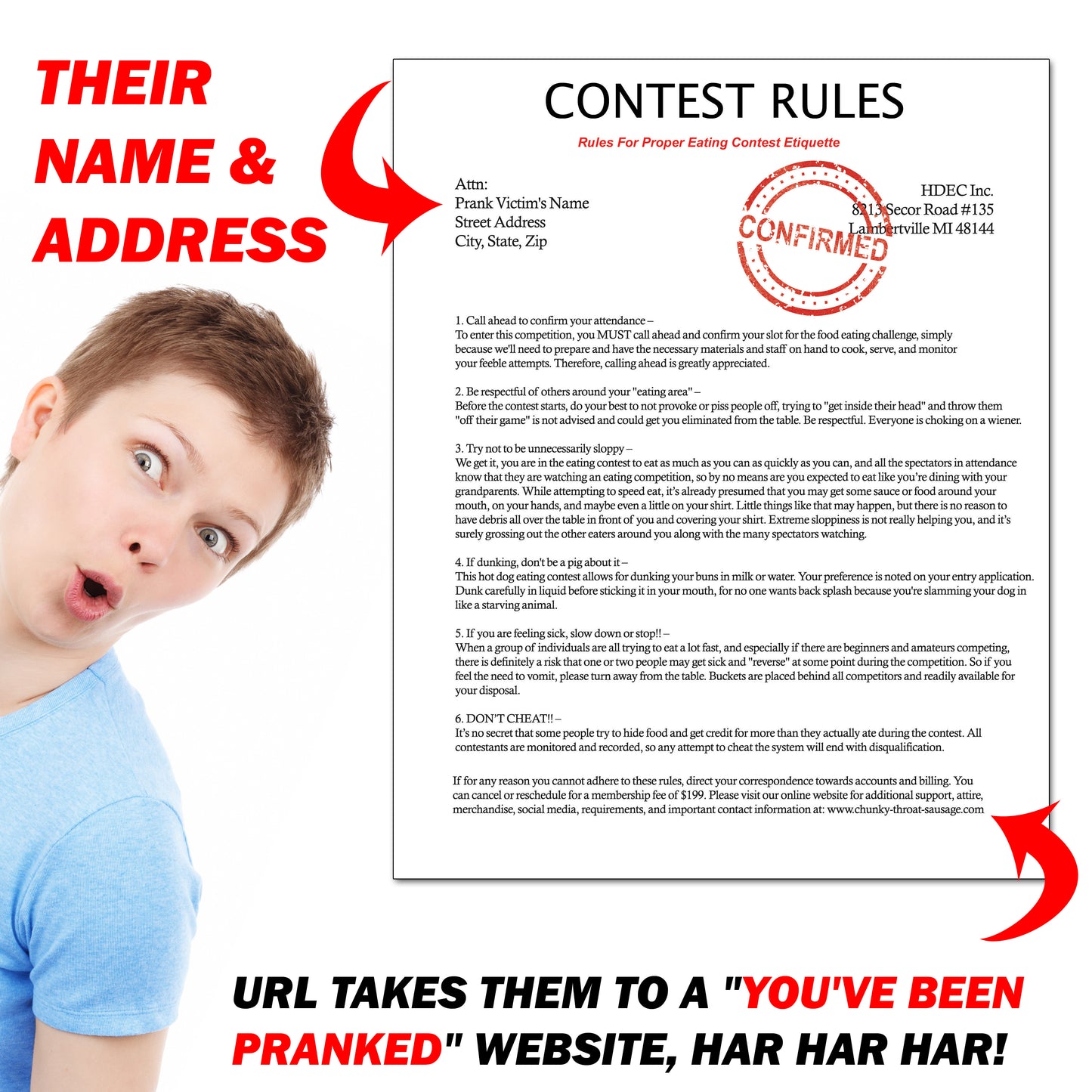 Hot Dog Eating Contest Anonymous Mail Prank Letter