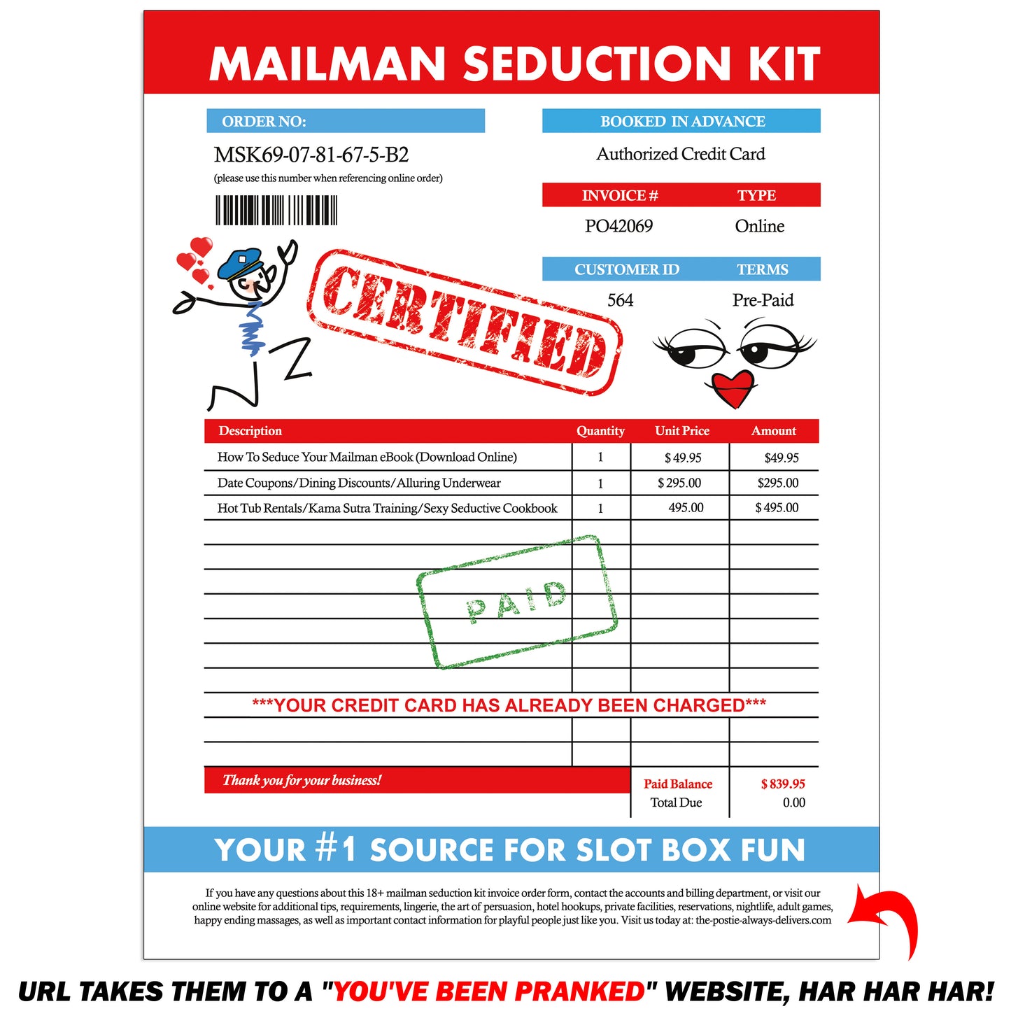 Mailman Seduction Kit Fake Document Prank Mail Packet