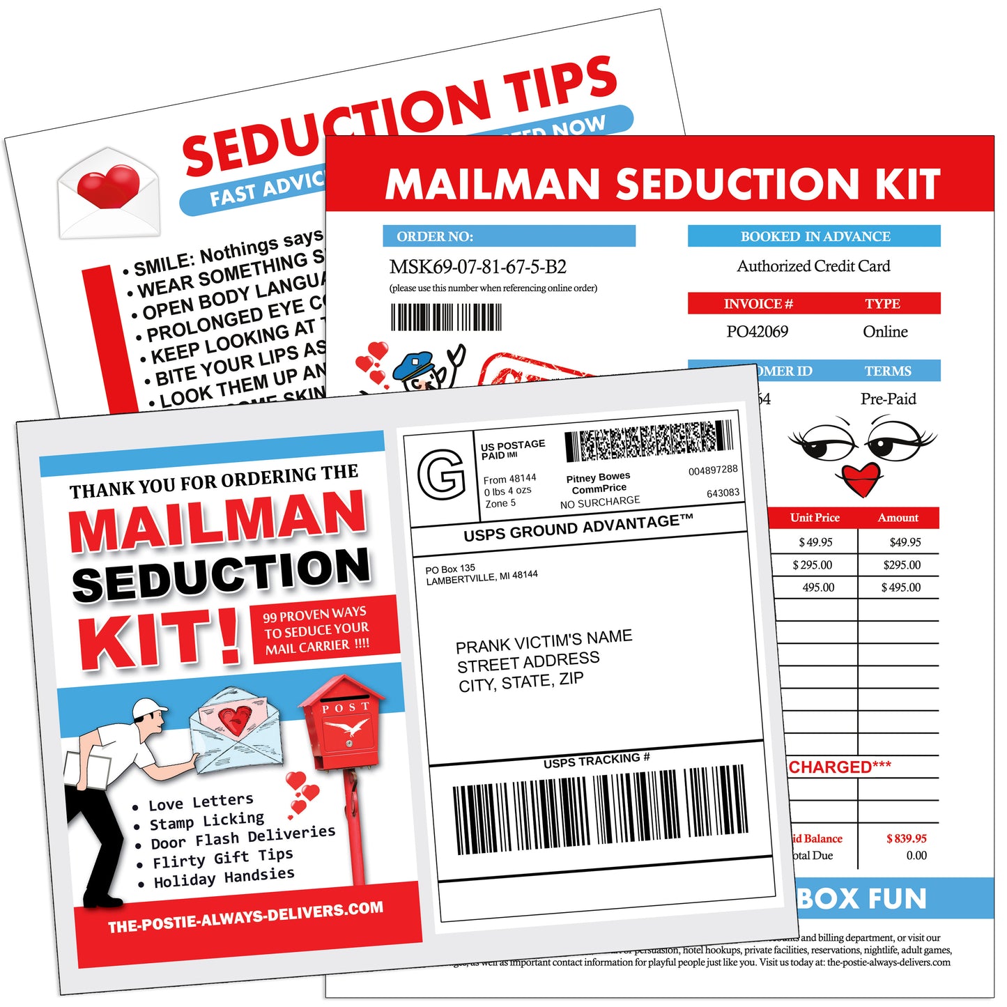Mailman Seduction Kit Fake Document Prank Mail Packet