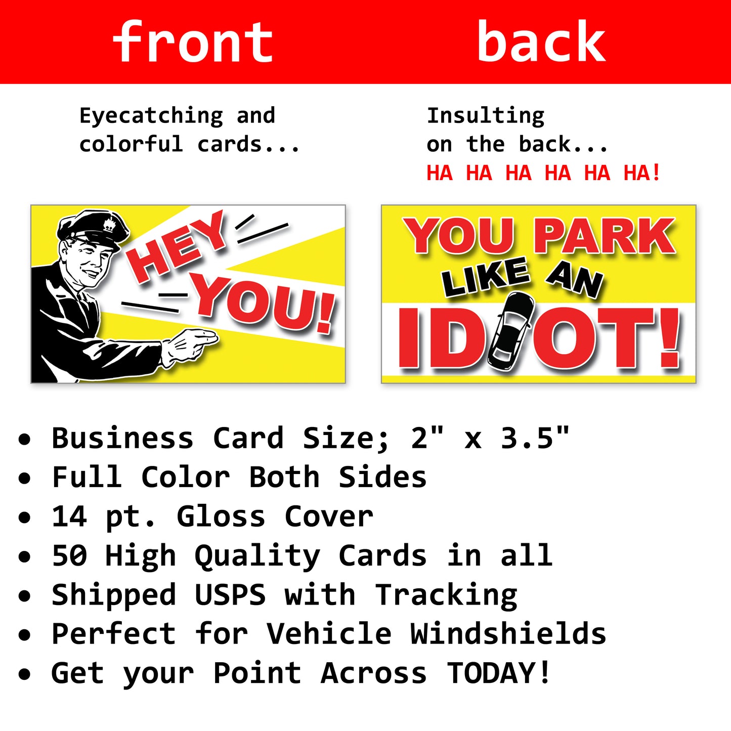 You Park Like an Idiot Bad Parking Prank Cards (50 Qty)