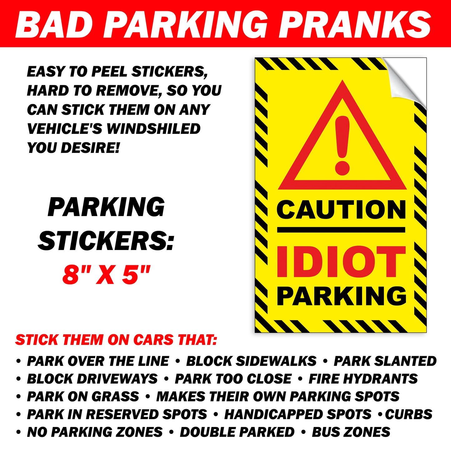 Prank Parking Violation Stickers for Windshields of Bad Drivers - 12 Qty