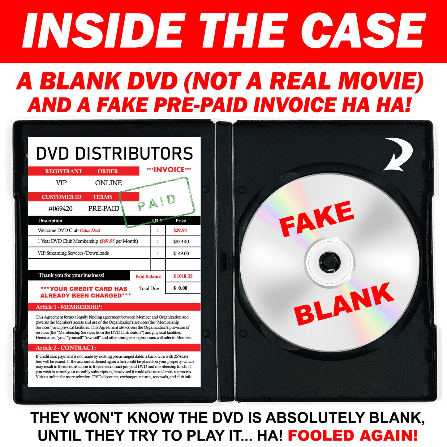 Corn Hub DVD Invoice Prank Mail Joke Gift