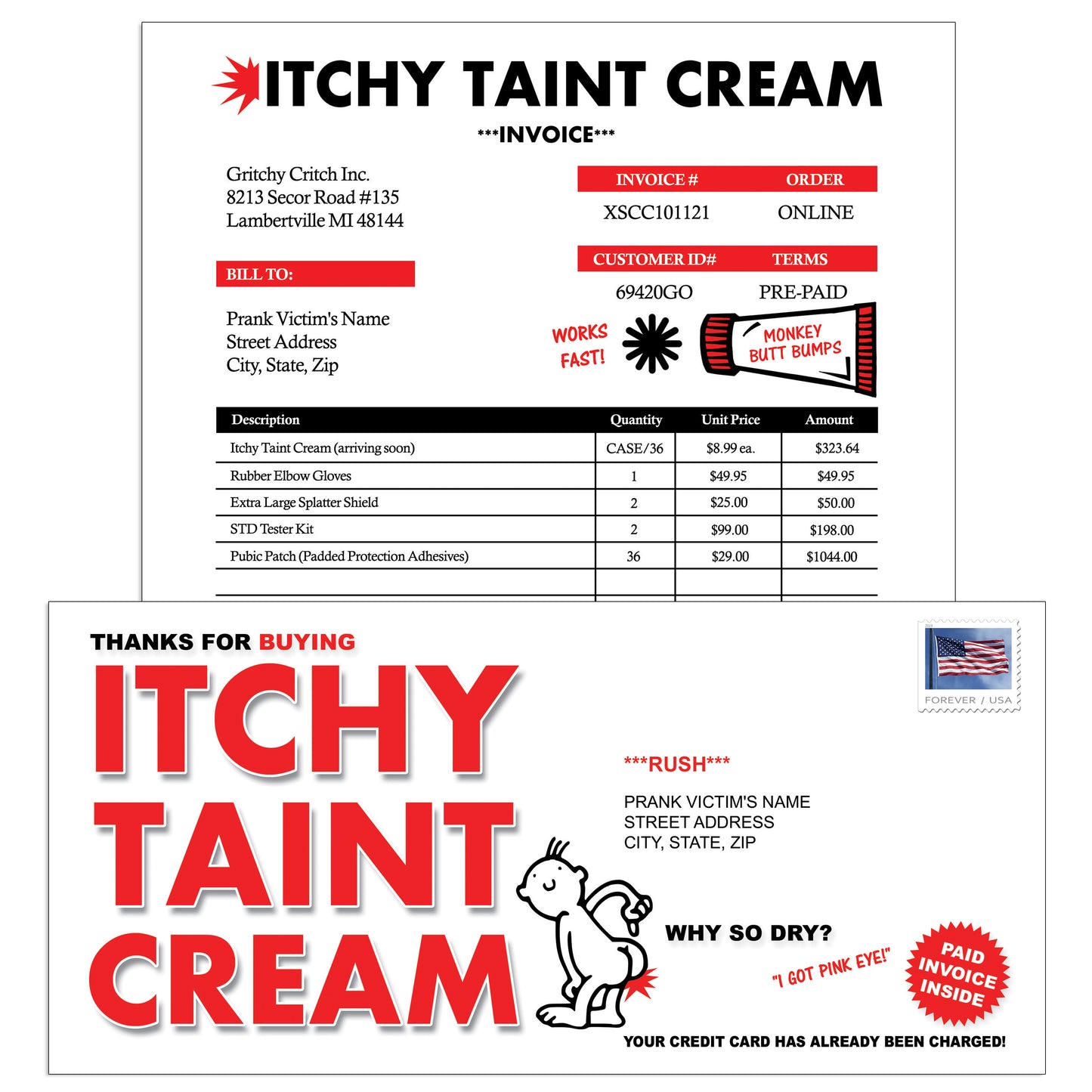 Itchy Taint Cream Prank Letter Gag