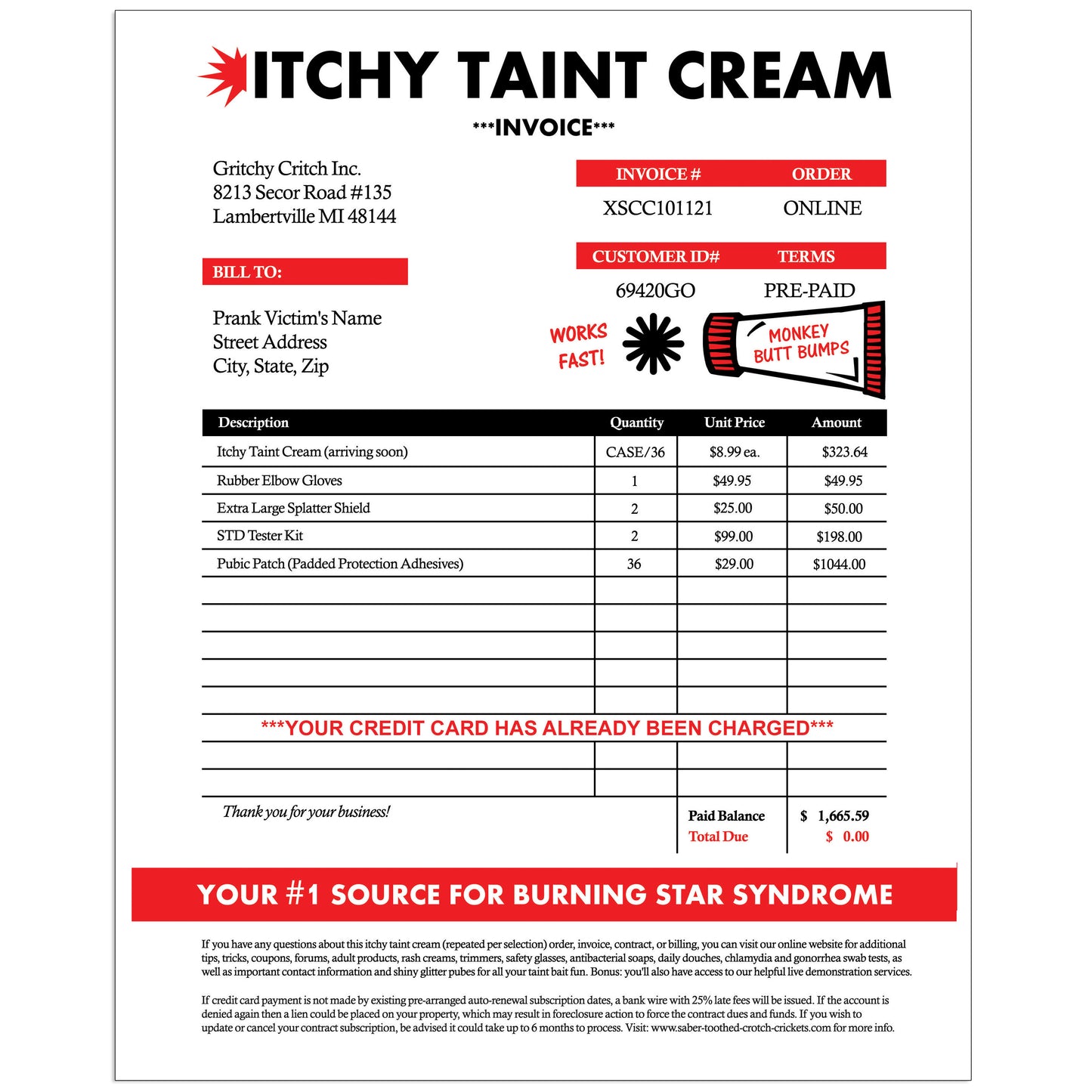 Itchy Taint Cream Fake Product Anonymous Mail Prank Letter