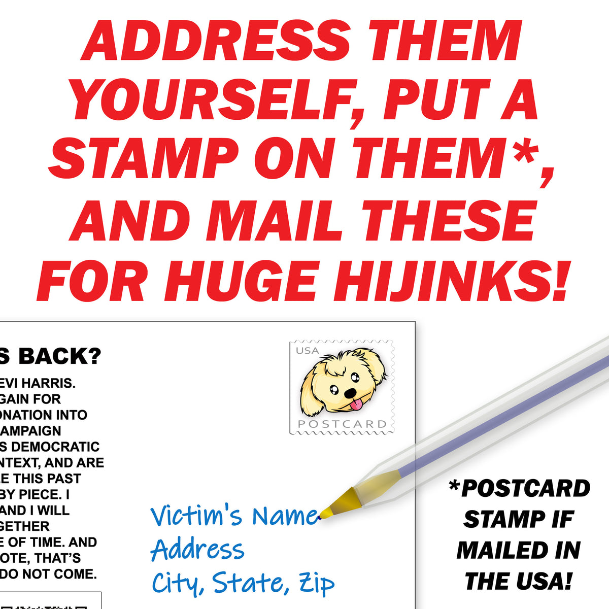Kamala Harris 2028 I'm Back Bitches Prank Postcards 12 Pack