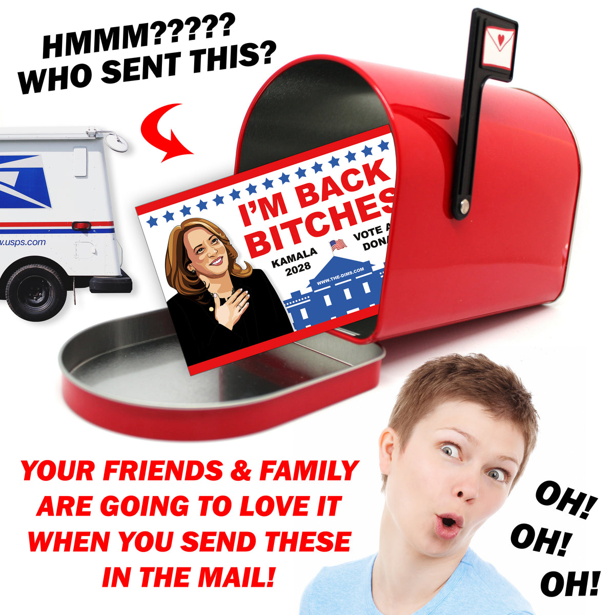 Kamala Harris 2028 I'm Back Bitches Prank Postcards 12 Pack