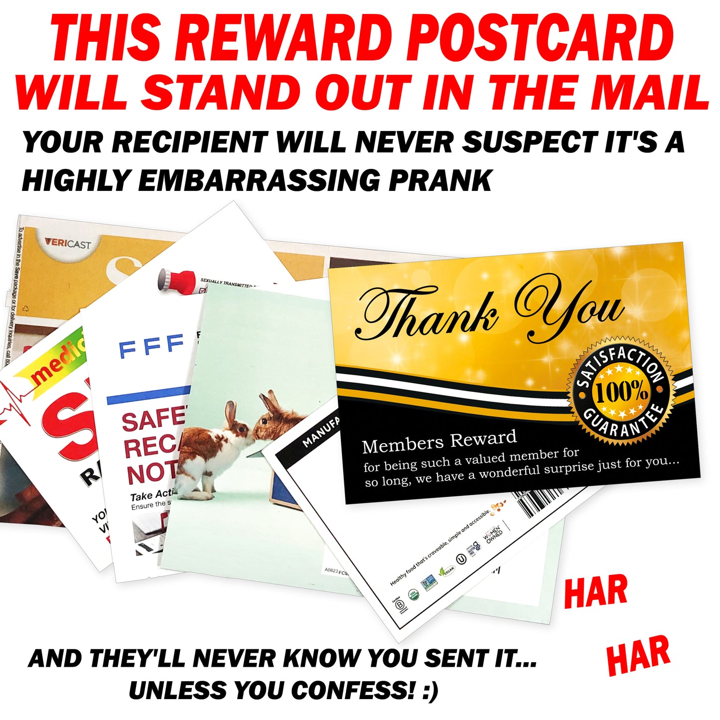 Members Reward Embarrassing Mail Prank Postcard