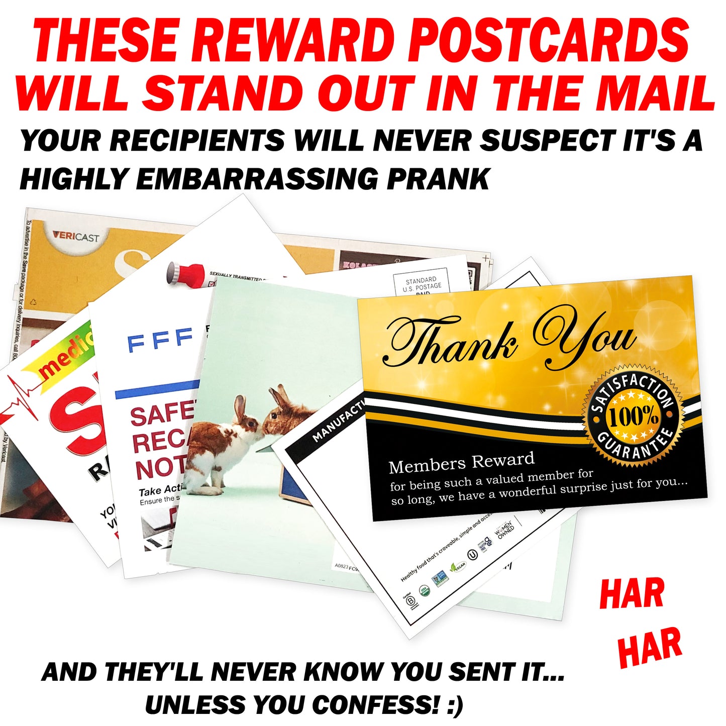 12 Pack Prank Members Reward Postcards