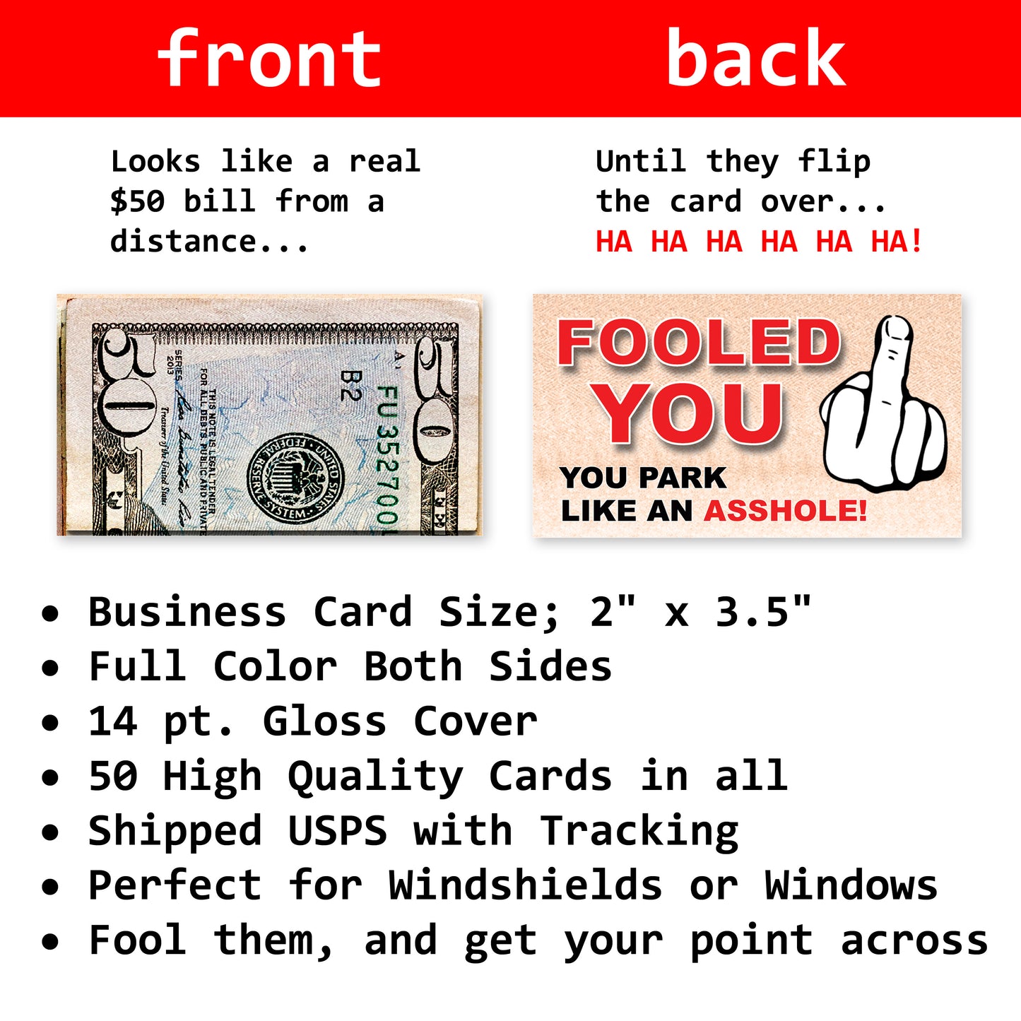 Fake Money Bad Parking Prank Cards 50 Pack