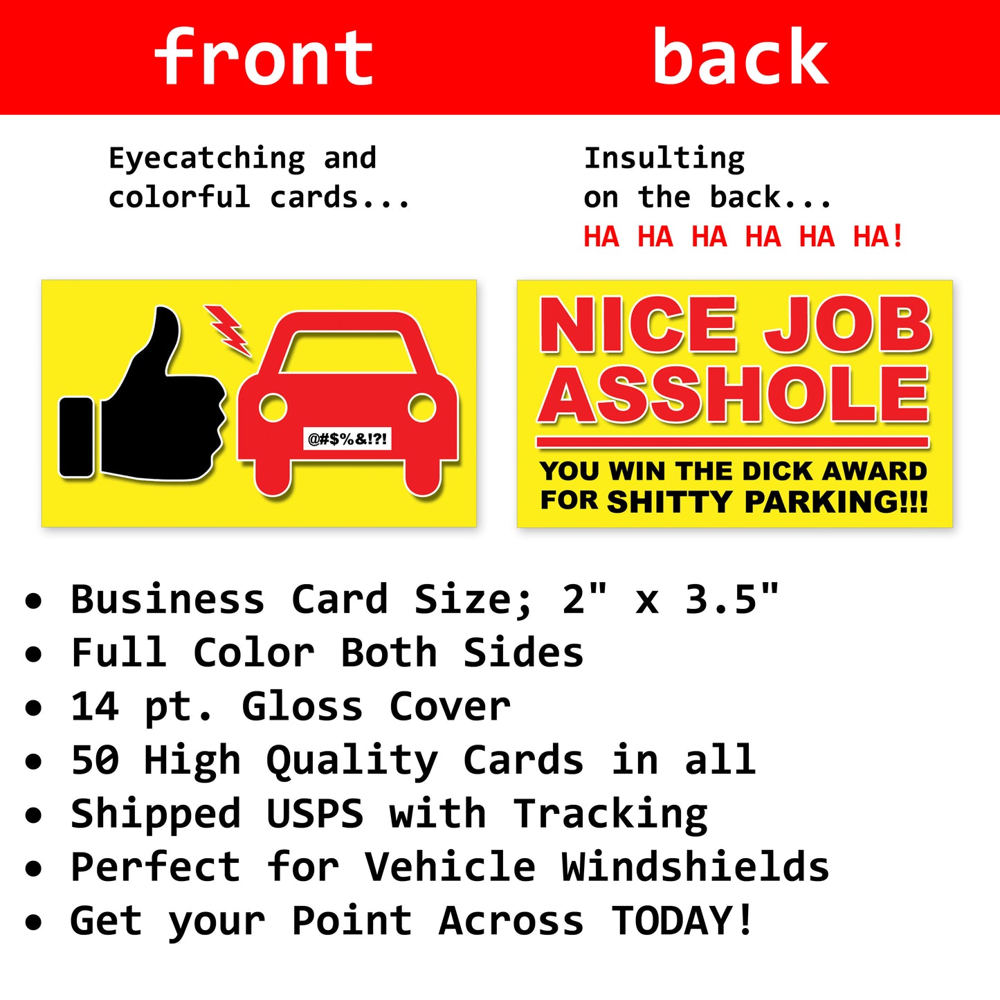 Nice Job Asshole Prank Parking Cards 50 Pack