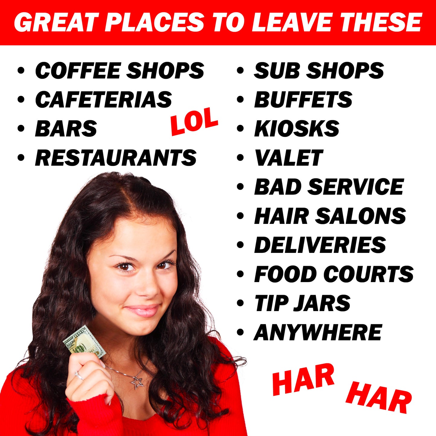 No Tip - Anti Tipping Culture - Zero Service Gratuity Fake Prank 100 Dollar Bills Money! 50 Qty! Troll Everyone!