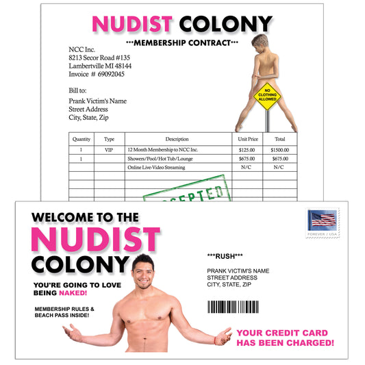 Nudist Colony Envelope Prank Mail Gag Gift Joke