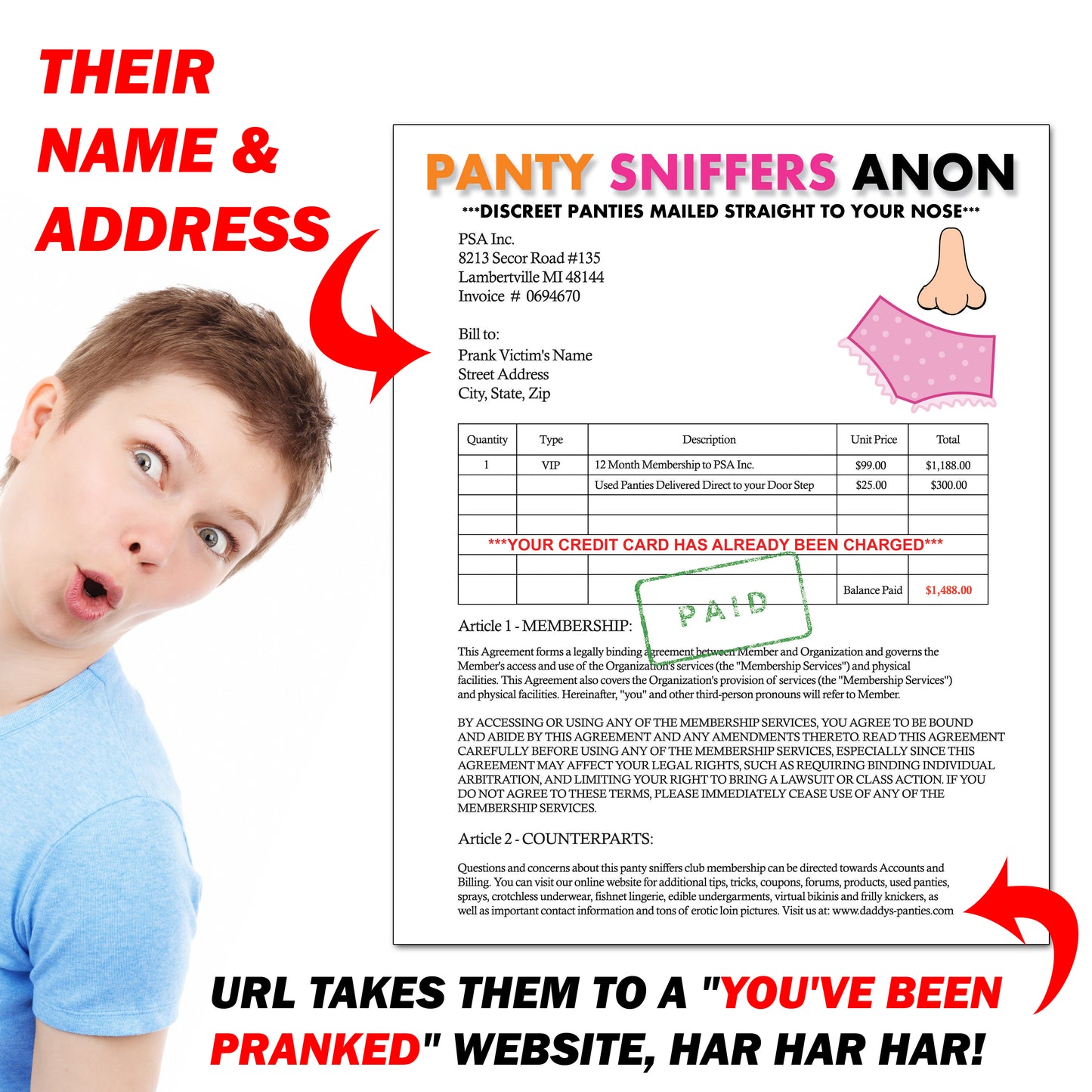 Panty Sniffers Mail Prank Letter