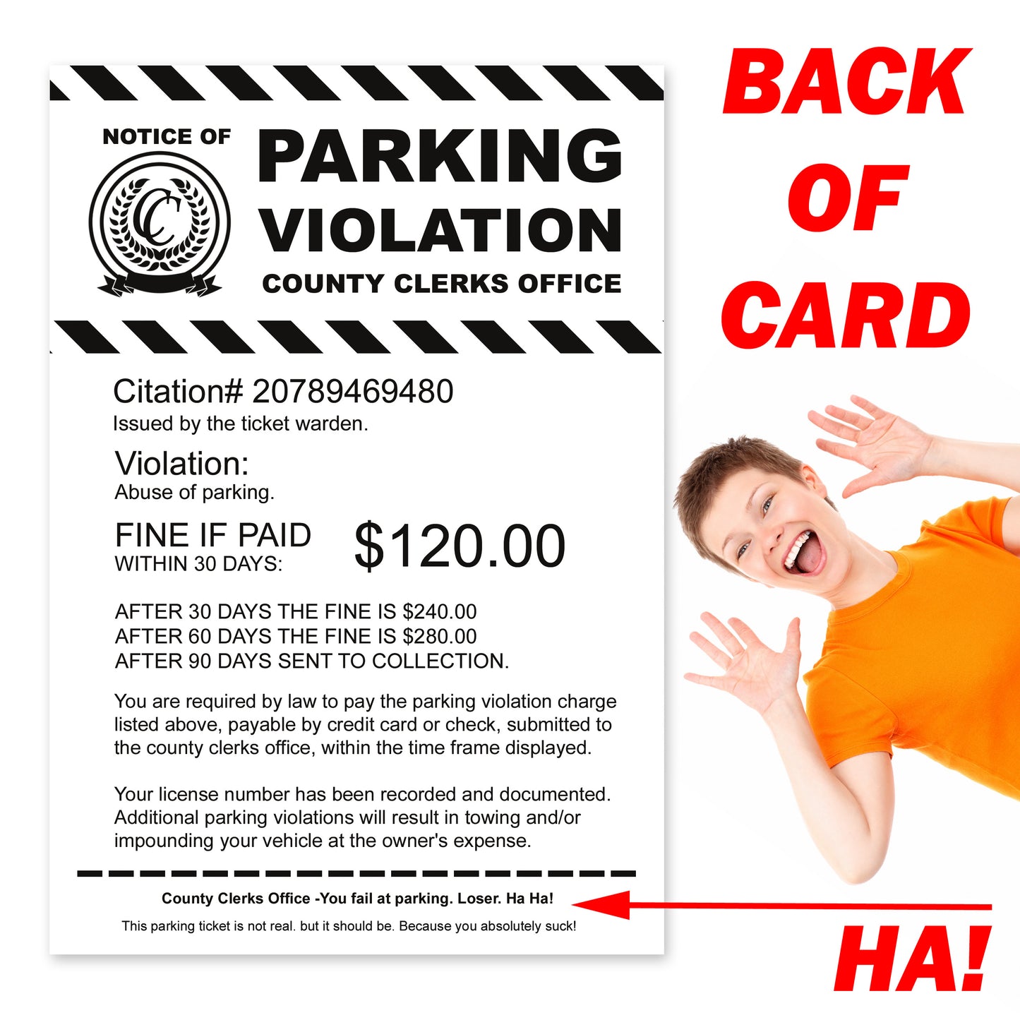 Prank Warning Tow Away Zone Parking Violation Cards 20 Pack