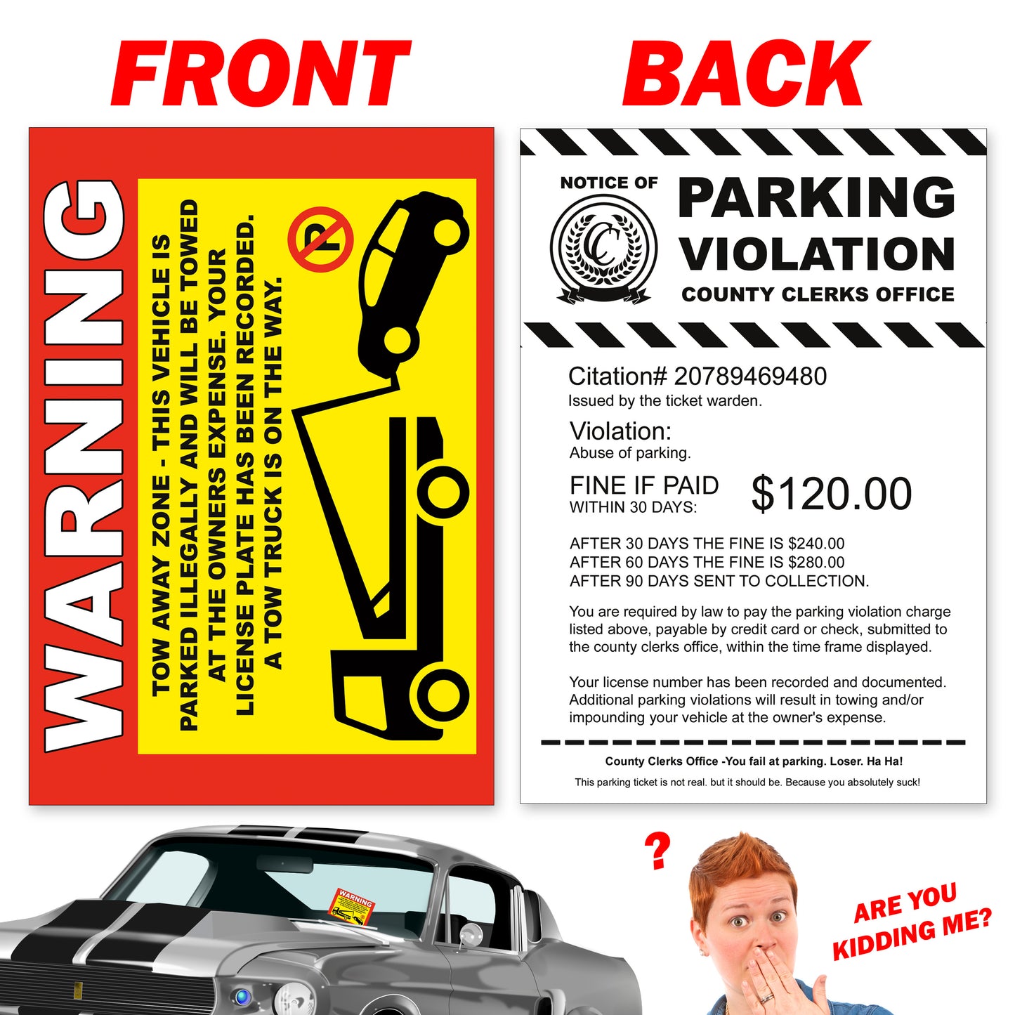 Prank Warning Tow Away Zone Parking Violation Cards 20 Pack
