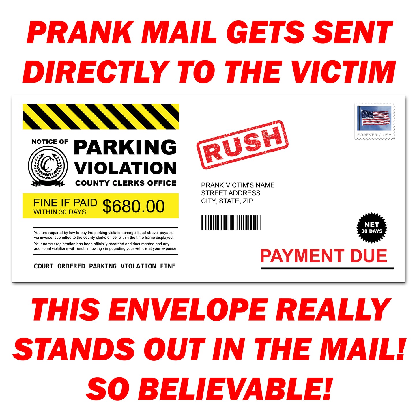 Parking Ticket Violation Prank Joke Mail Letter Sent 100% Anonymously