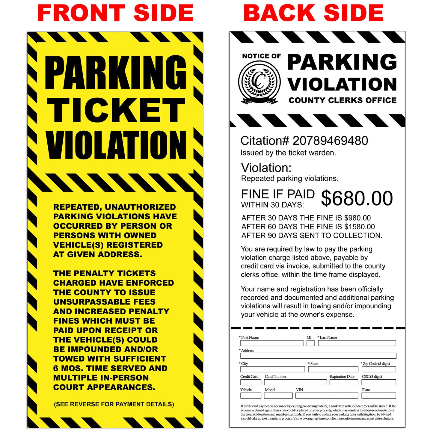 Parking Ticket Violation Prank Joke Mail Letter Sent 100% Anonymously