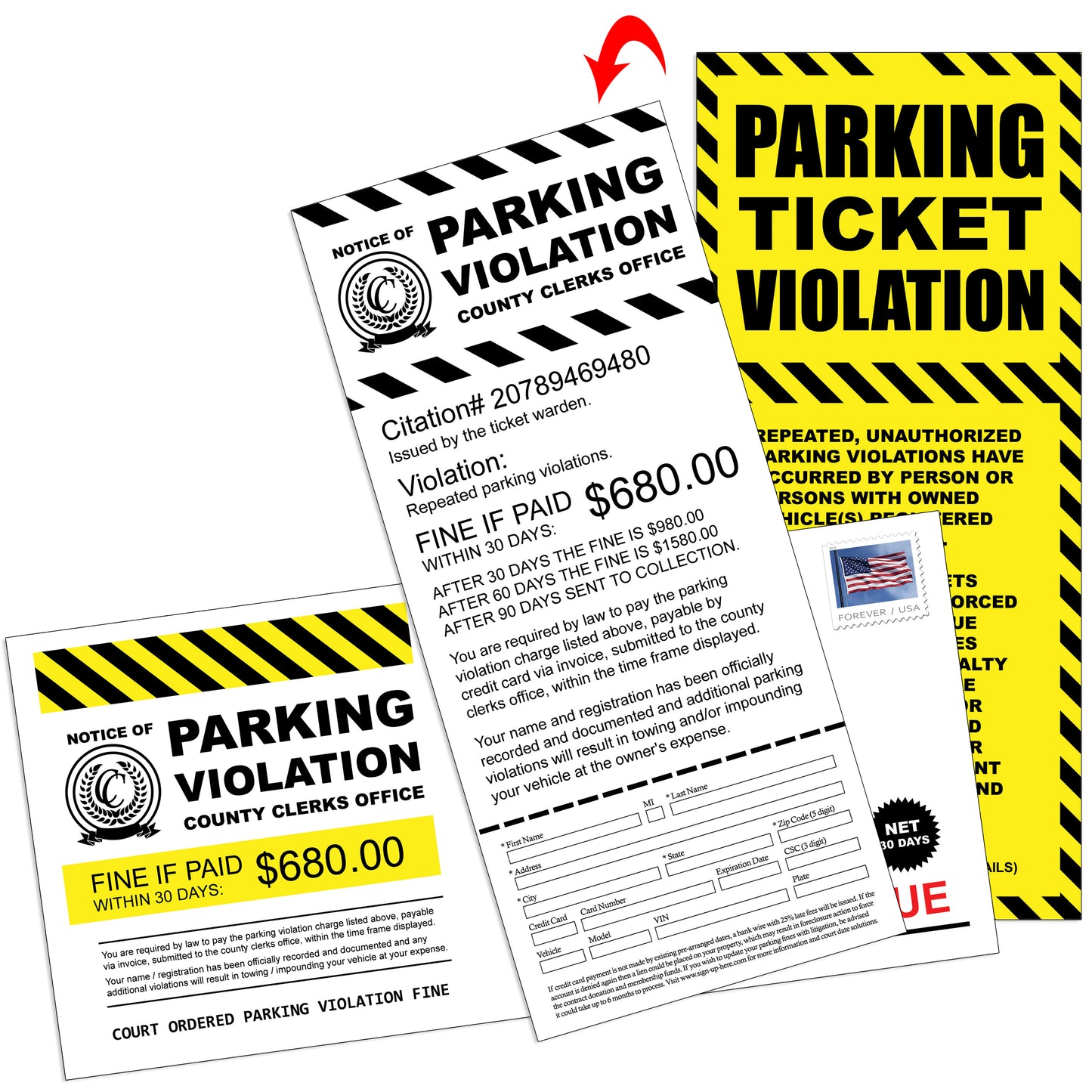 Parking Ticket Violation Fines Prank Mail Letter Gag