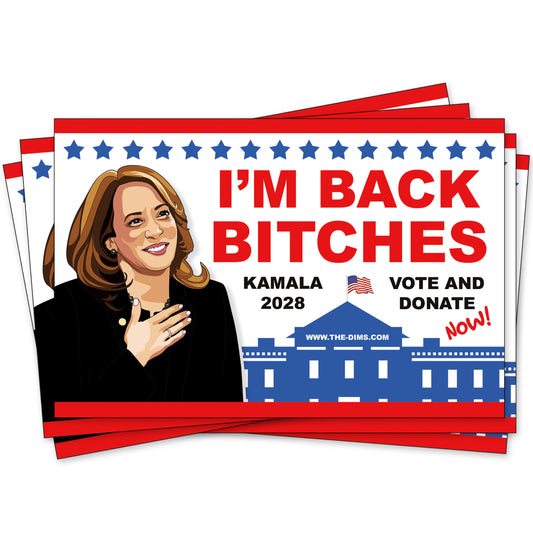 Kamala Harris 2028 I'm Back Bitches Prank Postcards 12 Pack