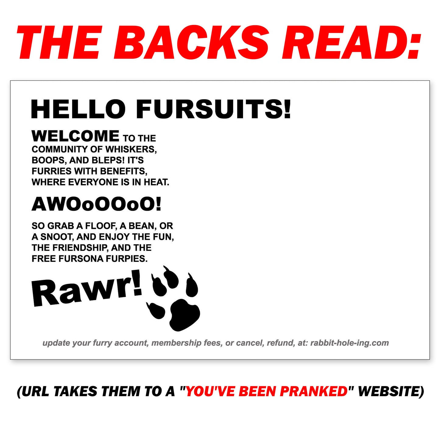 Furries With Benefits 12 Pack Prank Postcards