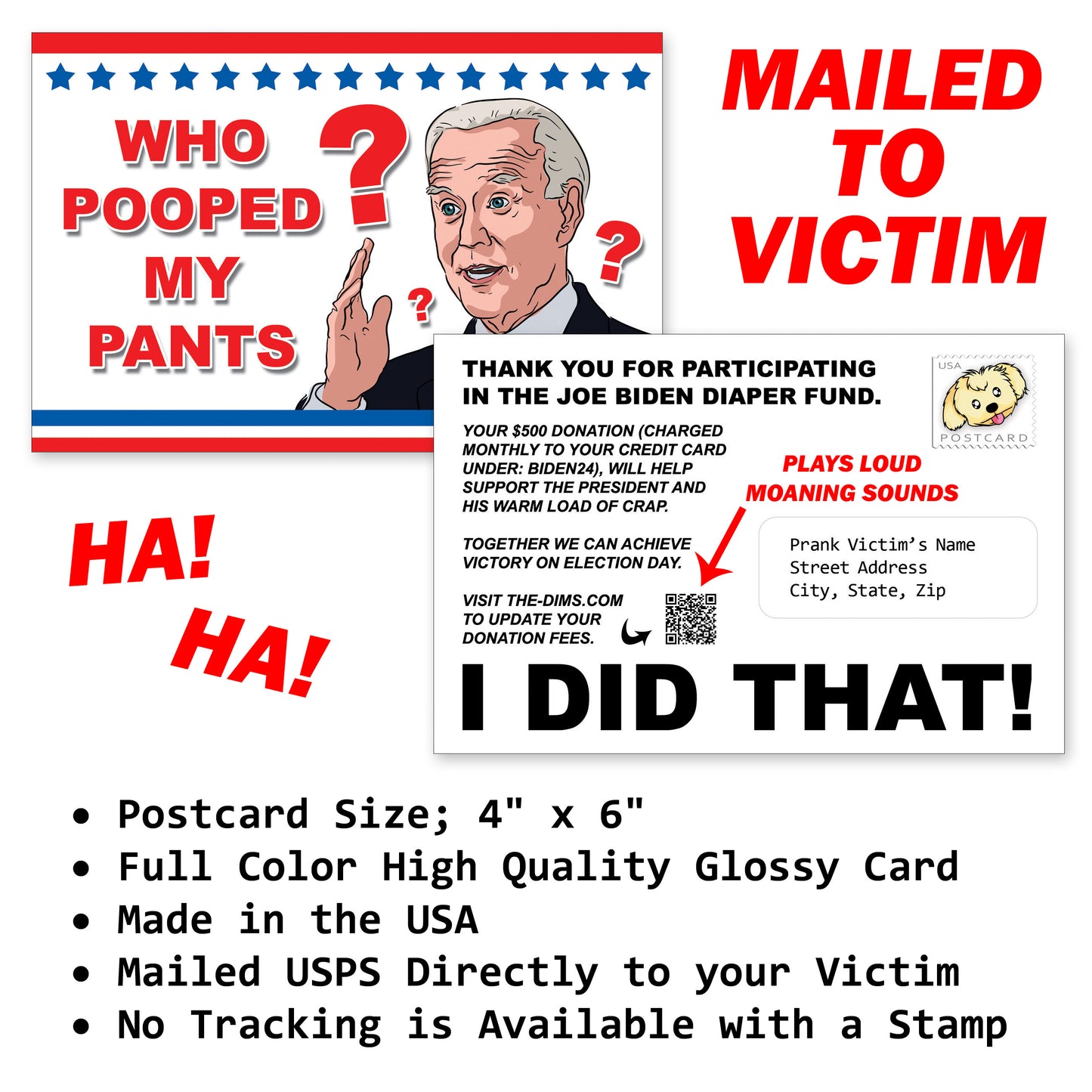 Joe Biden Who Pooped My Pants Mail Prank Postcard