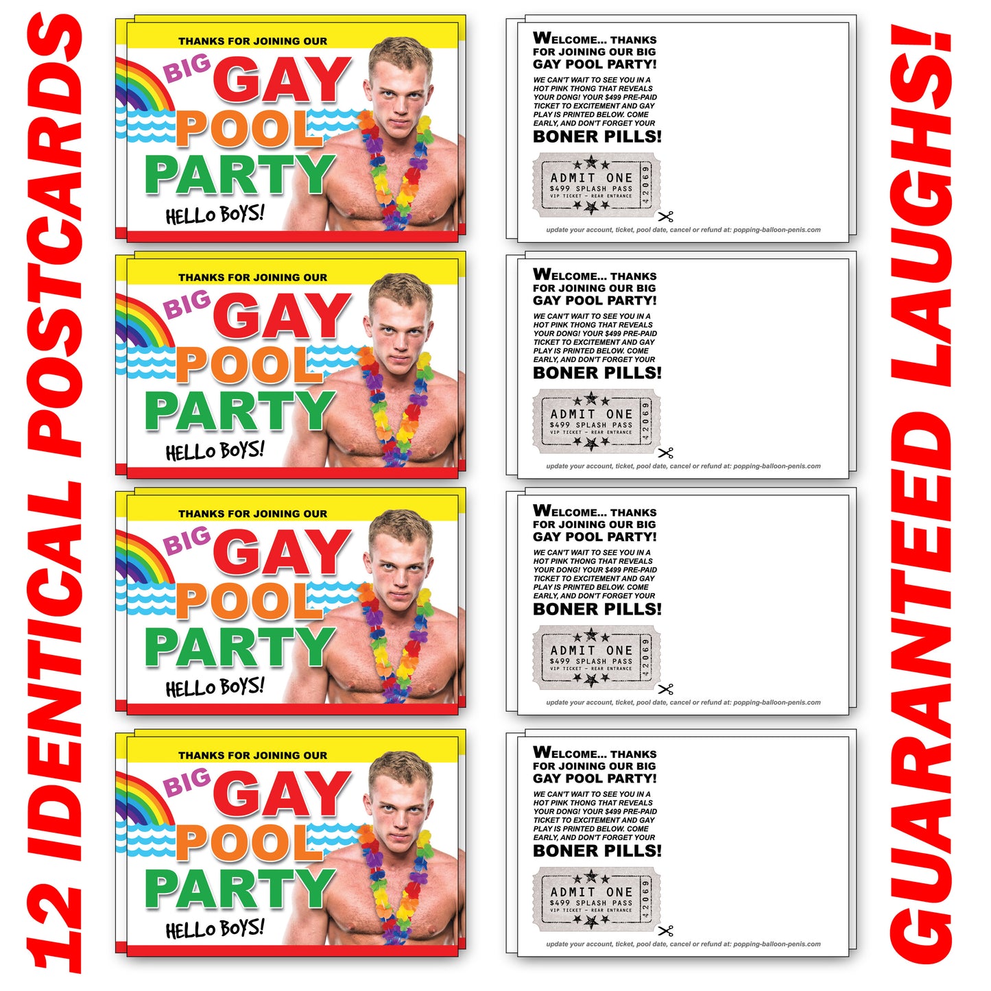 Big Gay Pool Party 12 Pack Prank Postcards