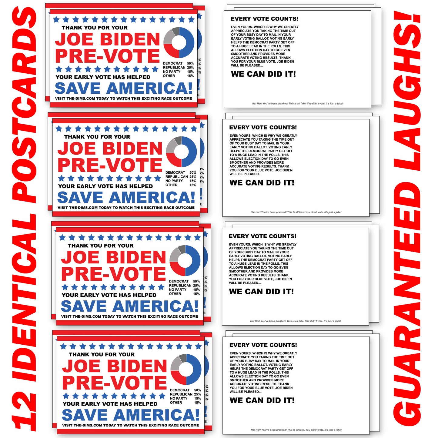 Joe Biden Pre-Vote Joke 12 Pack Prank Postcards