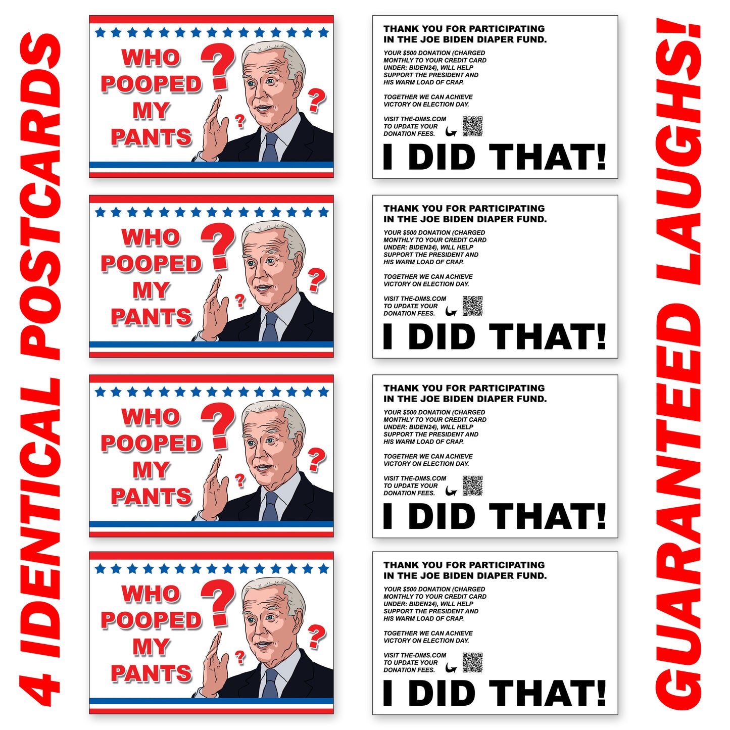 4 Pack Prank Biden Pooped Pants Postcards