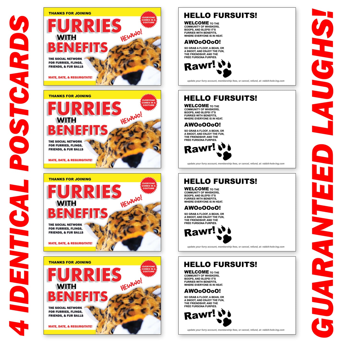Furries With Benefits 4 Pack Prank Postcards