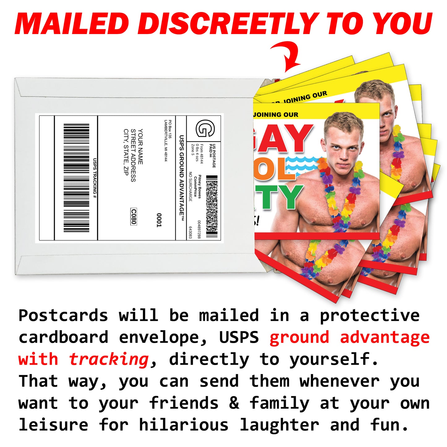 Big Gay Pool Party 12 Pack Prank Postcards