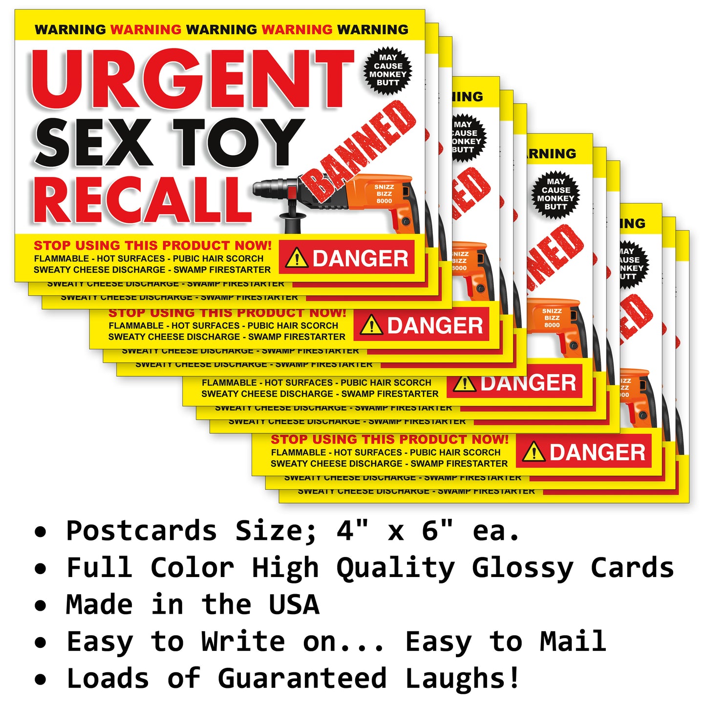 Urgent Sex Toy Recall Prank Postcards 12 Pack