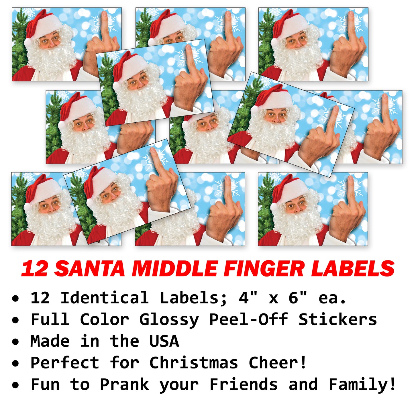 12 Santa Claus Middle Finger Christmas Prank Stickers for DIY Christmas Cheer!