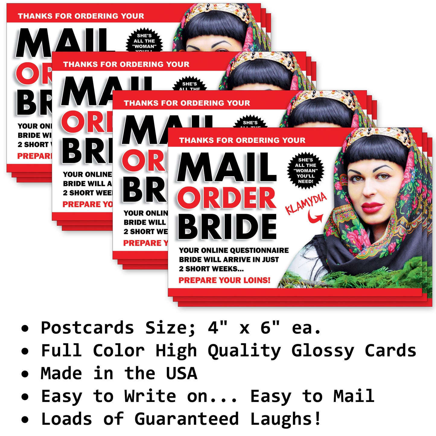 Mail Order Bride 12 Pack Prank Postcards