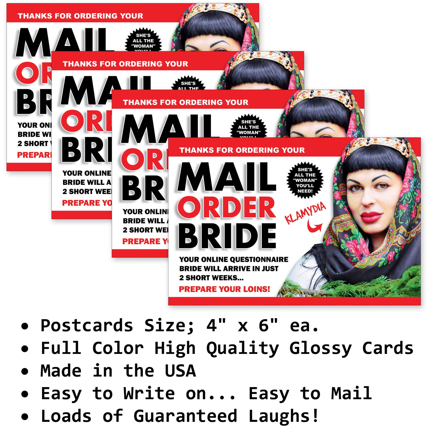 Mail Order Bride 4 Pack Prank Postcards