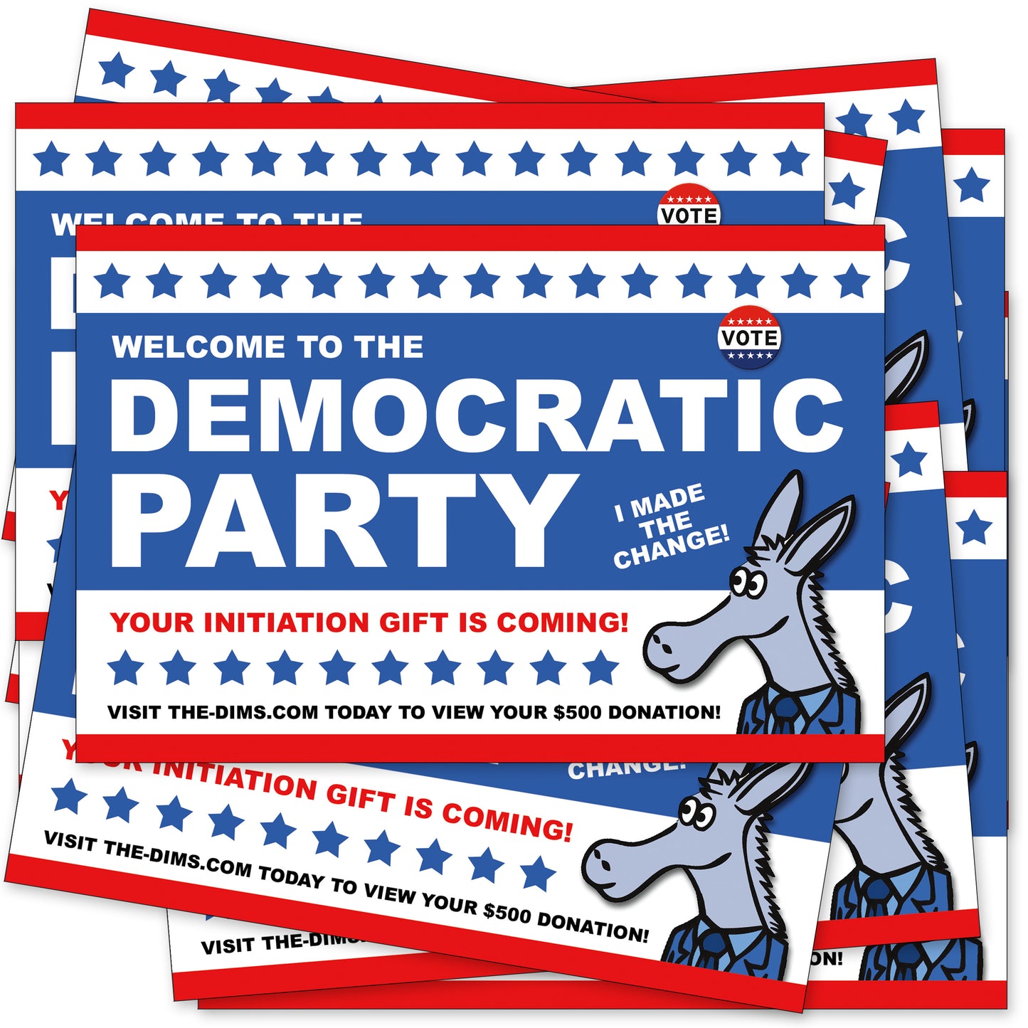 12 Pack Democrat Prank Postcards