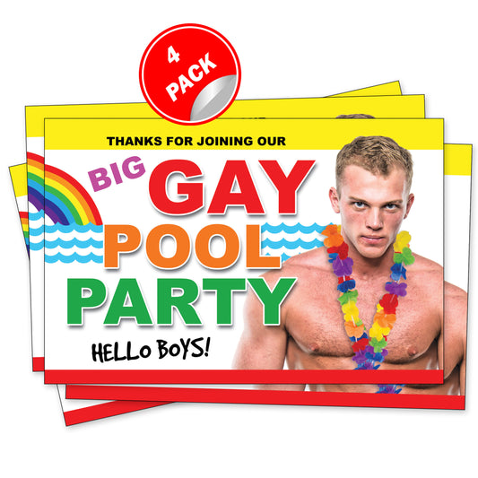 Big Gay Pool Party 4 Pack Prank Postcards