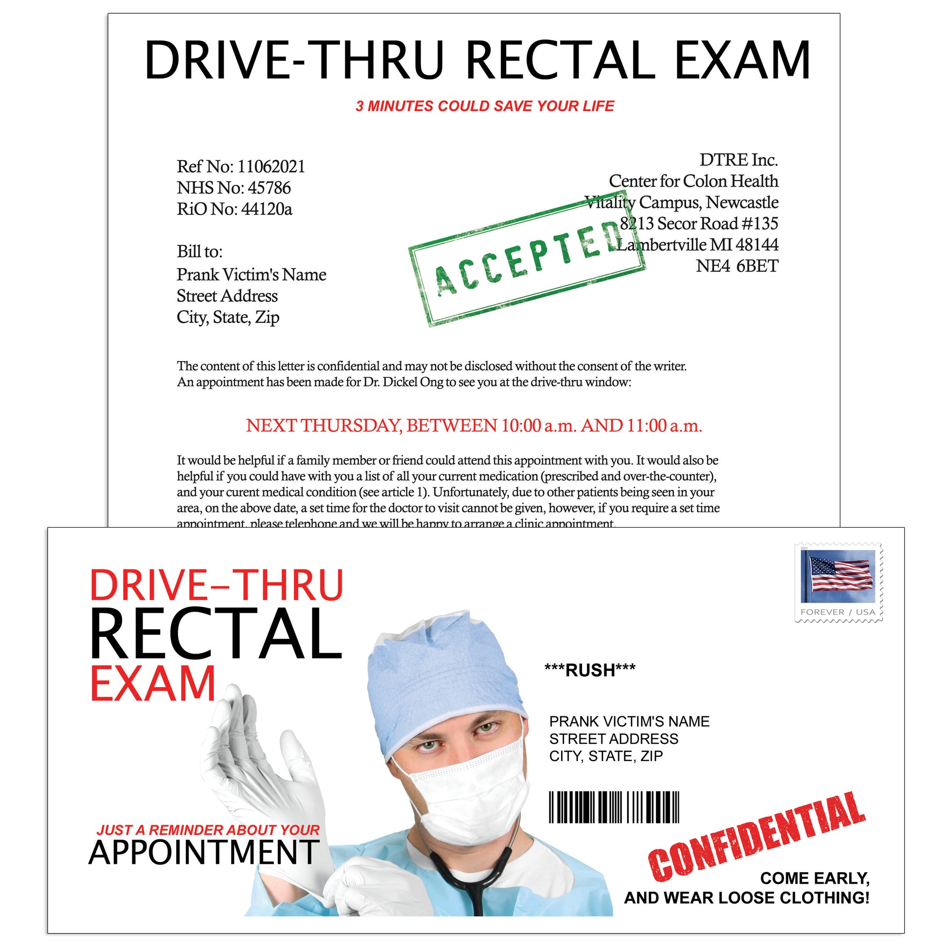 Rectal Exam Envelope Prank Letter Mail Gag