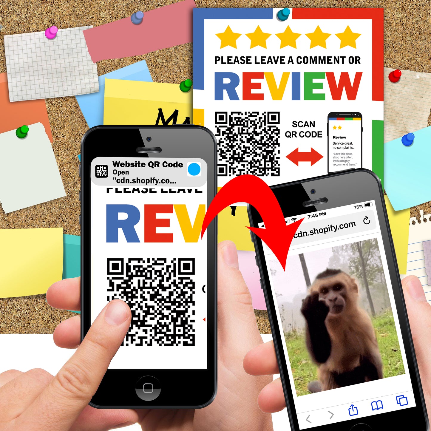 Funny QR Code Review Prank Stickers - Monkey Middle Finger!