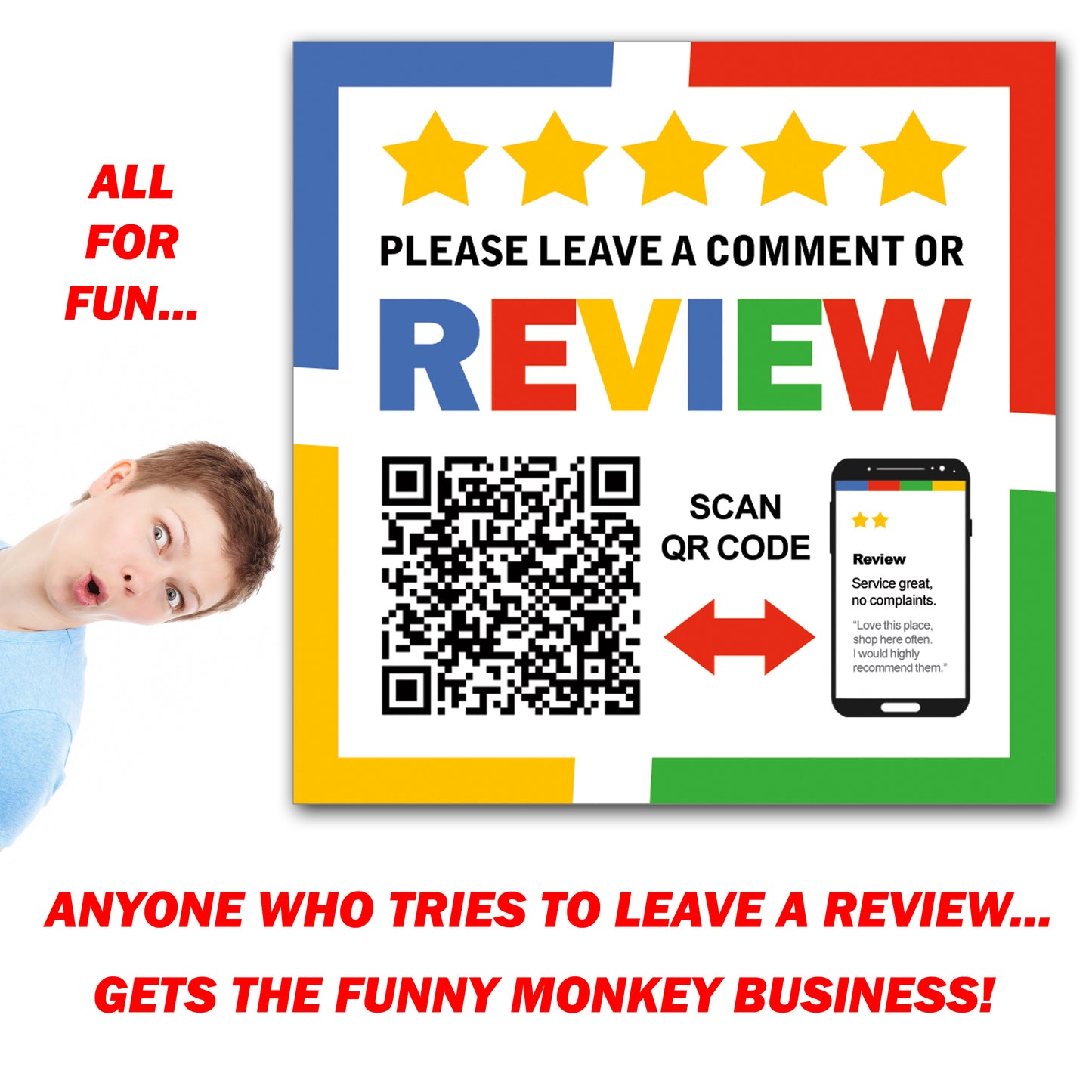 Funny QR Code Review Prank Stickers - Monkey Middle Finger!