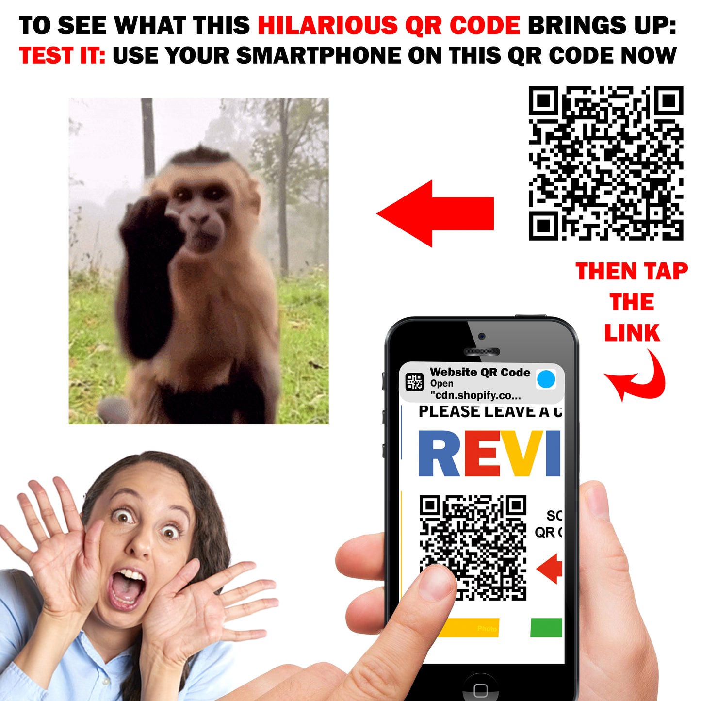 Funny QR Code Review Prank Stickers - Monkey Middle Finger!