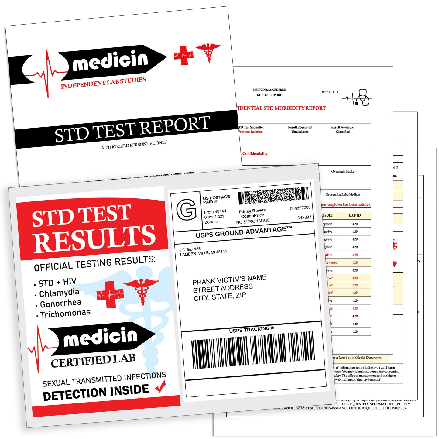 Fake Prank STD Results Realistic Gag Mailer