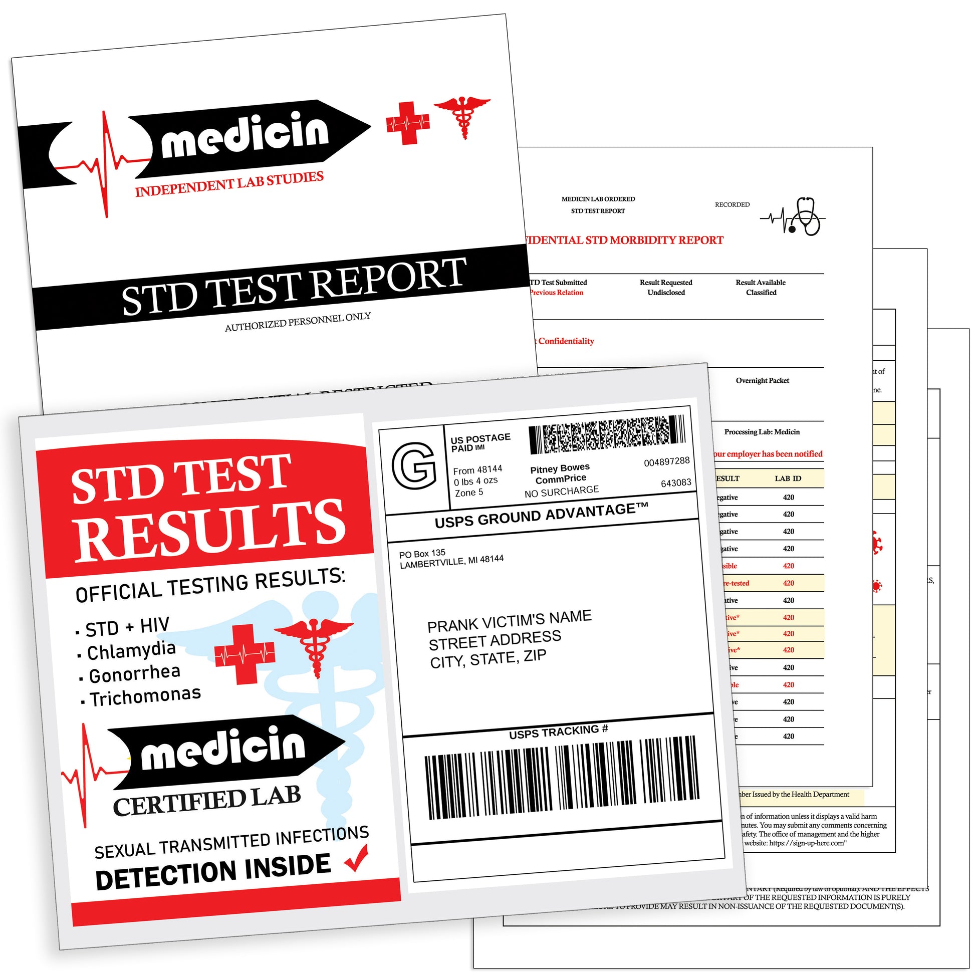 Fake Prank STD Results Realistic Gag Mailer