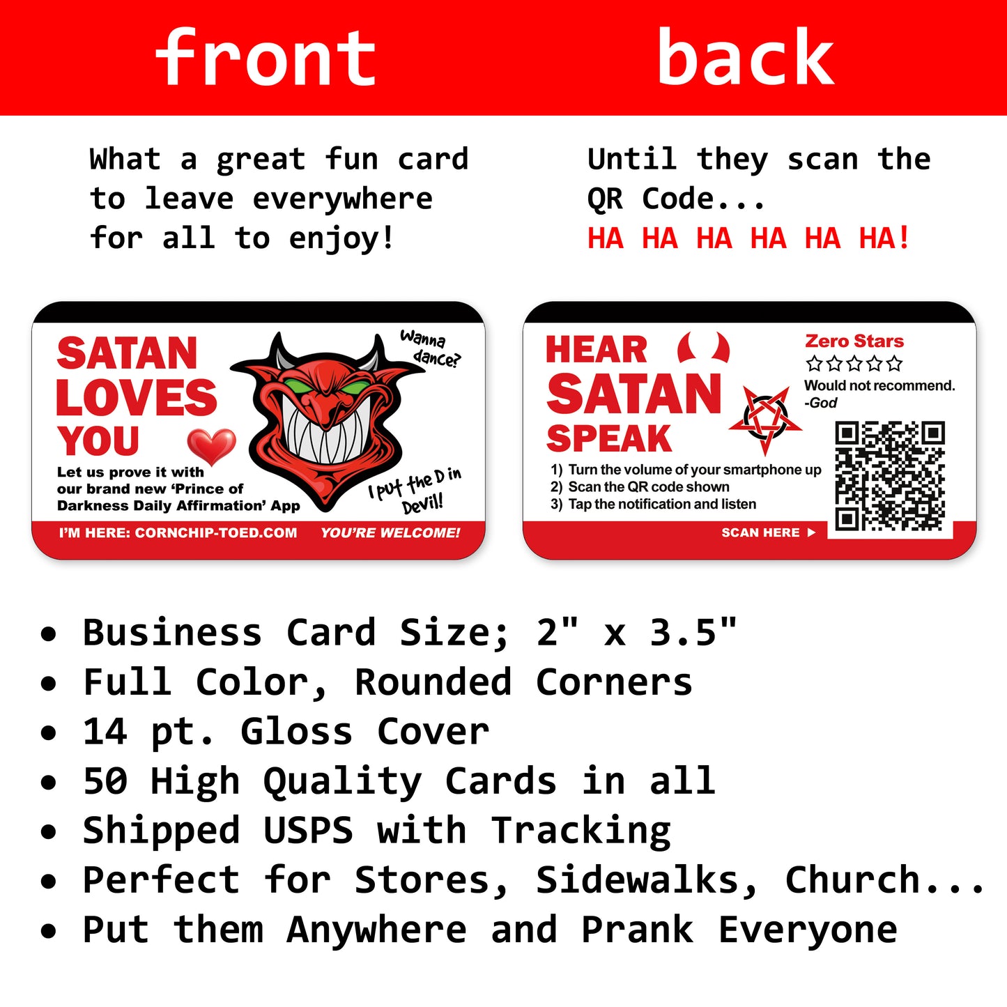 Satan Loves You Prank Drop Cards 50 Pack!