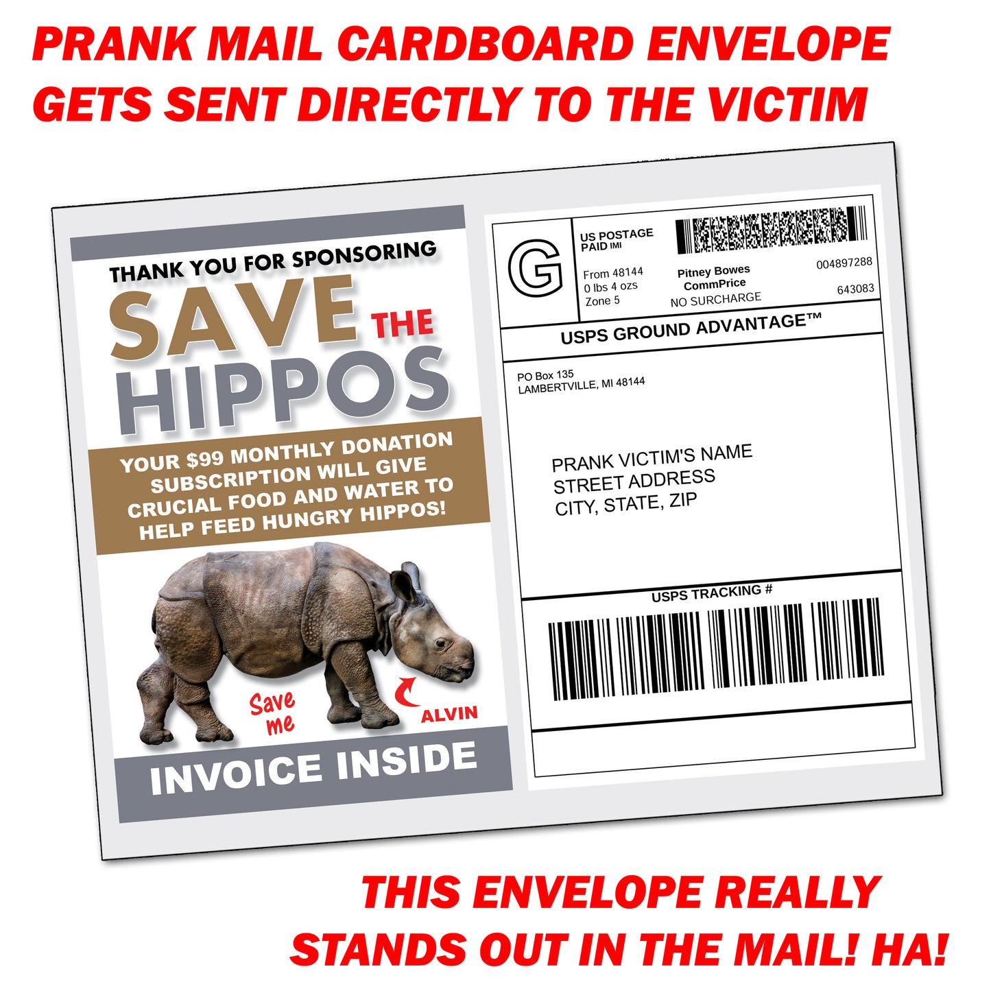Save The Hippos Fake Document Packet Prank Mail