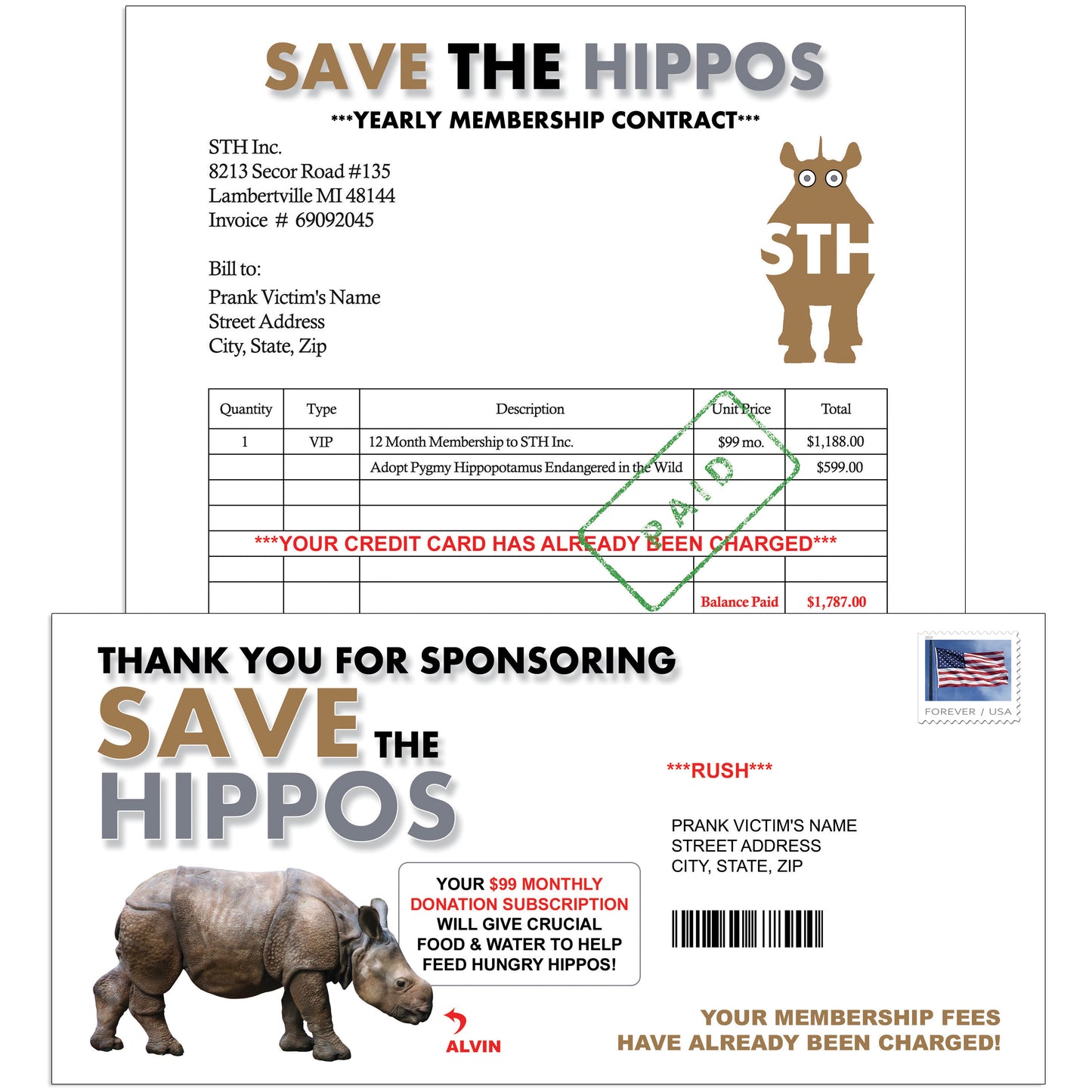 Save The Hippos Envelope Prank