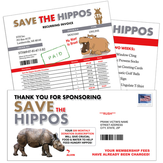 Save The Hippos Anonymous Mail Prank Letter