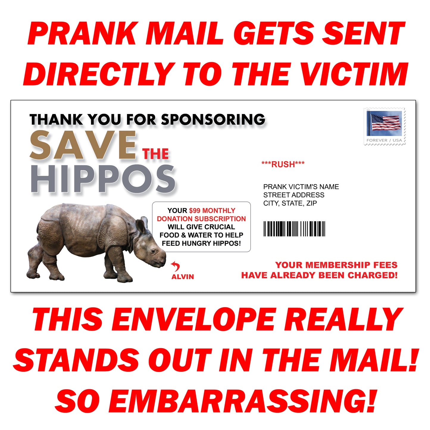 Save The Hippos Anonymous Mail Prank Letter